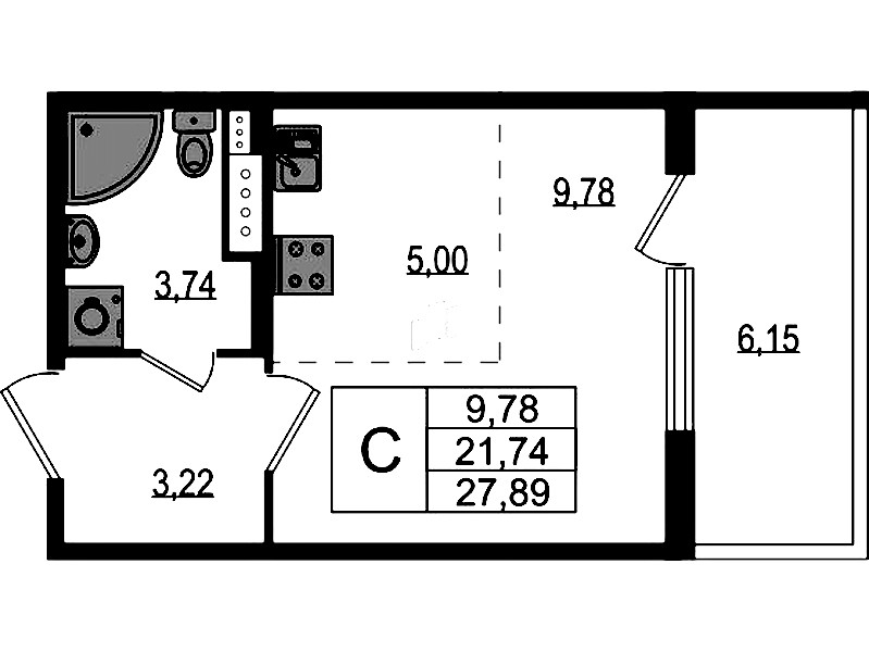 Квартира студия 21.74 м², 4/4 эт., ЖК «Любоград в Стрельне»
